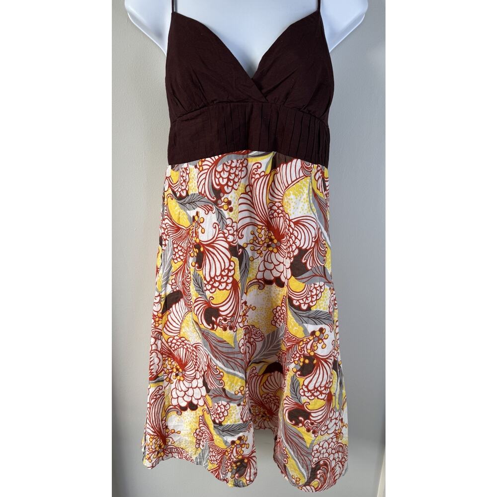 VTG 90s Y2K Intrigue Babydoll Dress Womens 10 Brown Floral Retro Geo Made In USA